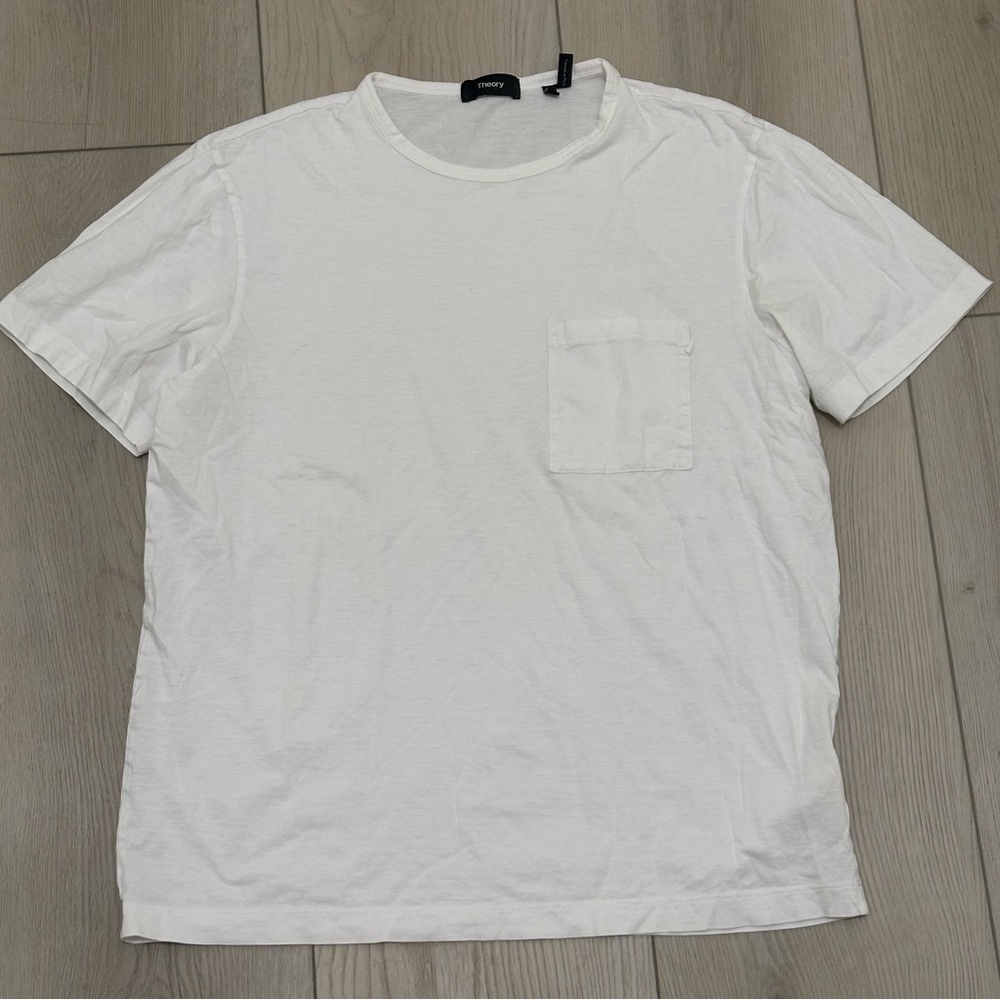 Theory T-shirt White Pocket Cotton Crewneck Tee Women’s Size Medium